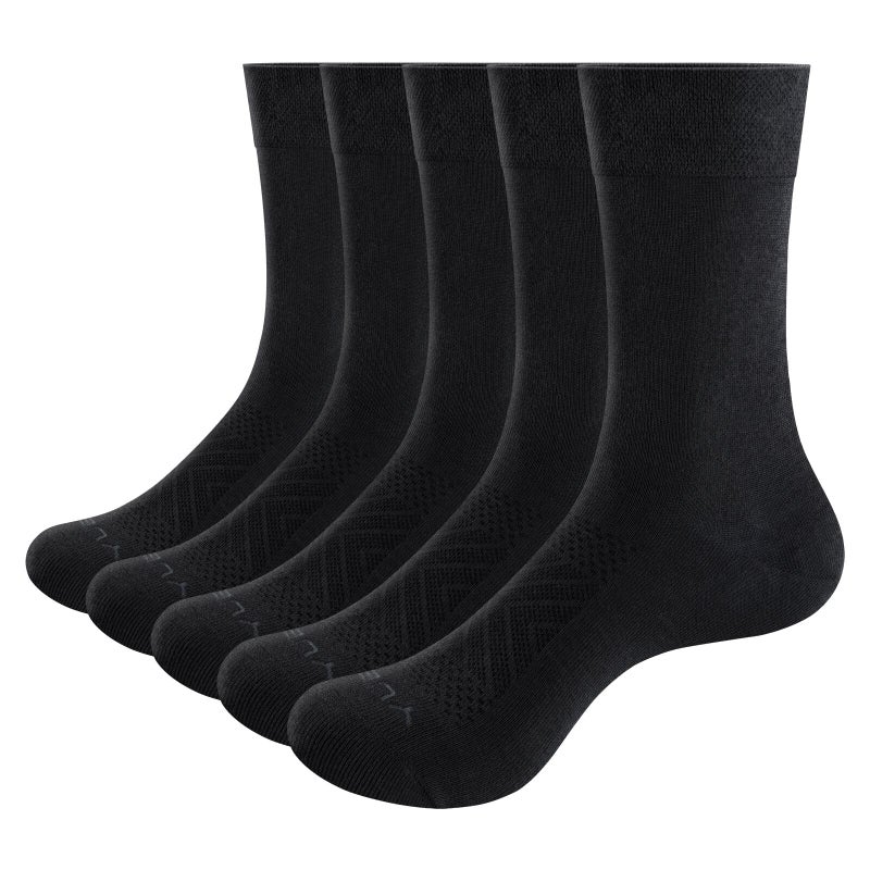 YUEDGE Basic Womens Socks Dress Socks Breathable Black Cotton Thin Crew Socks For Women, Size 6-9, 5 Pairs/Pack - Image 1
